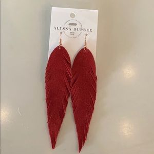 Red leather “feather” earrings